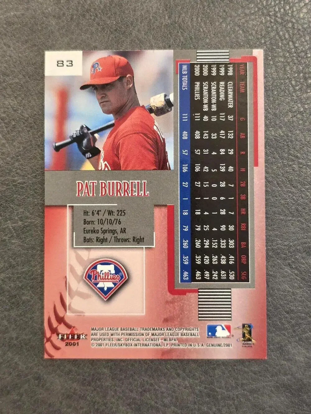 2001 Fleer Genuine #83 Pat Burrell Baseball Card